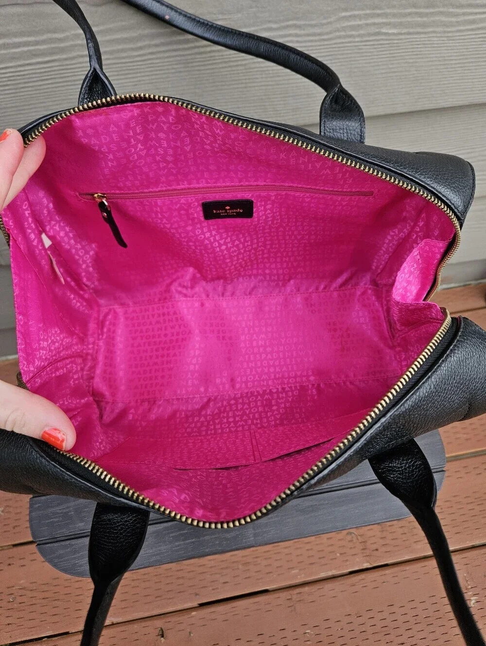 Kate Spade Large Black Handbag Doctor Medic Bag Pebbled Leather Purse Spacious